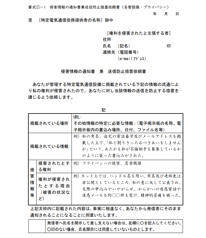 送信防止措置依頼書