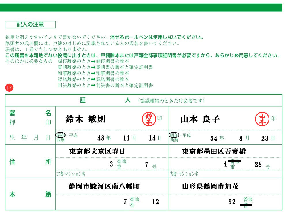 離婚届記入例（右側）